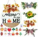 Interchangeable Welcome Sign for Front Door with 4 Seasonal Wreaths and 14 Changeable Icons, Farmhouse Front