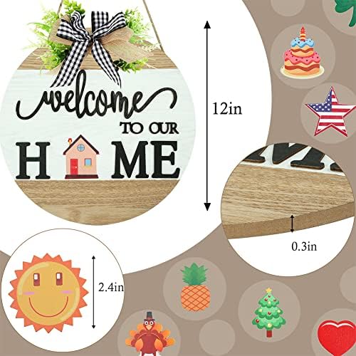 Interchangeable Welcome Sign for Front Door with 4 Seasonal Wreaths and 14 Changeable Icons, Farmhouse Front, alternate view