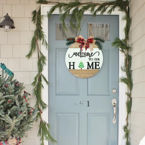 Interchangeable Welcome Sign for Front Door with 4 Seasonal Wreaths and 14 Changeable Icons, Farmhouse Front, alternate view