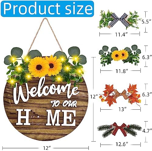 Interchangeable Welcome Sign, Seasonal Wooden Front door sign Brown, alternate view 5