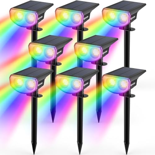 IP67 Waterproof Color Solar Spot Lights Outdoor, Color Changing Outdoor Halloween Lights, RGBW Multicolor Solar