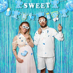 Iridescent Blue Fringe Curtains | Holographic Tinsel Backdrop in 3.2 ft x 6.5 ft in Clear Blue, alternate view 5