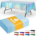 Iridescent Blue Plastic Table Cloth Disposable, 4 Pack, 54 x 108 in