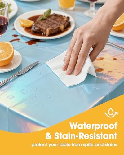 Iridescent Blue Plastic Table Cloth Disposable, 4 Pack, 54 x 108 in, alternate view 3