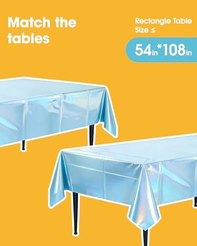 Iridescent Blue Plastic Table Cloth Disposable, 4 Pack, 54 x 108 in, alternate view 6