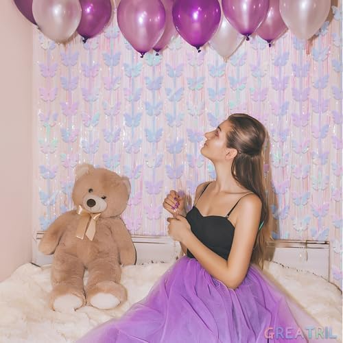 Iridescent Butterfly Fringe Party Backdrop - 3.2ft x 6.5ft - 2 Packs, alternate view 2