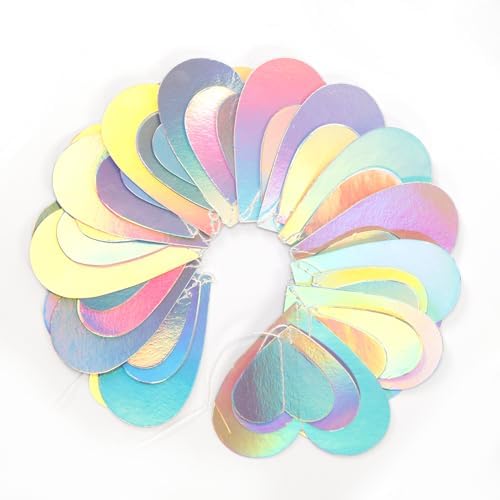 Iridescent Disco-Holograpic Party-Decorations Heart Garland - 56Ft Neon Galentines Love Hanging Streamers, alternate view 3