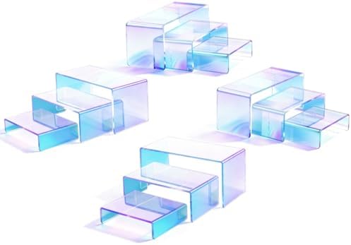 Iridescent Display Riser, 4-Set 12pc Acrylic Stackable 3-Tier Stand in Iridescent