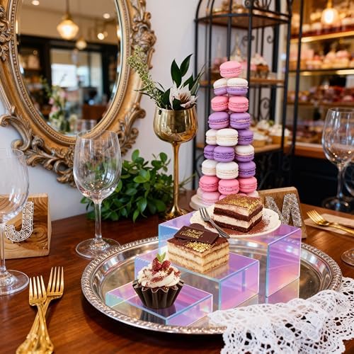 Iridescent Display Riser, 4-Set 12pc Acrylic Stackable 3-Tier Stand in Iridescent, alternate view 2
