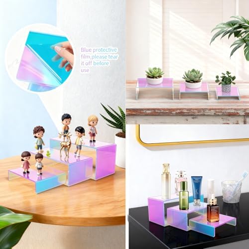 Iridescent Display Riser, 4-Set 12pc Acrylic Stackable 3-Tier Stand in Iridescent, alternate view 4