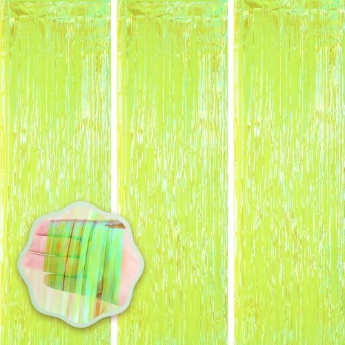 Iridescent Green Fringe Backdrop Curtains, 3.3x8.2ft, 3 Pack in 3.3x8.2ft