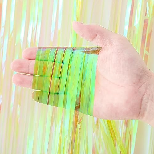 Iridescent Green Fringe Backdrop Curtains, 3.3x8.2ft, 3 Pack in 3.3x8.2ft, alternate view 2