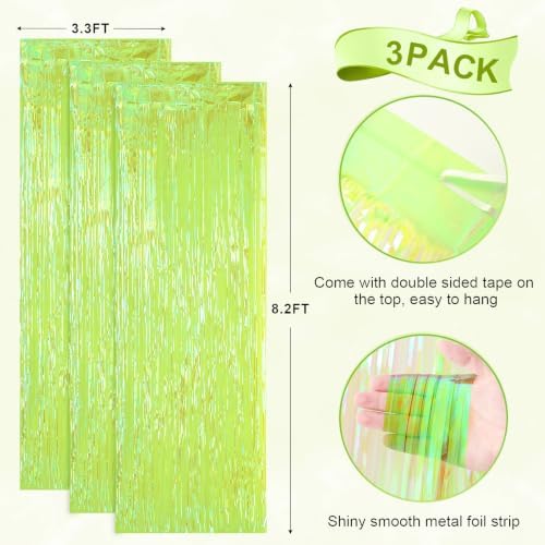 Iridescent Green Fringe Backdrop Curtains, 3.3x8.2ft, 3 Pack in 3.3x8.2ft, alternate view 3
