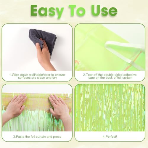 Iridescent Green Fringe Backdrop Curtains, 3.3x8.2ft, 3 Pack in 3.3x8.2ft, alternate view 4