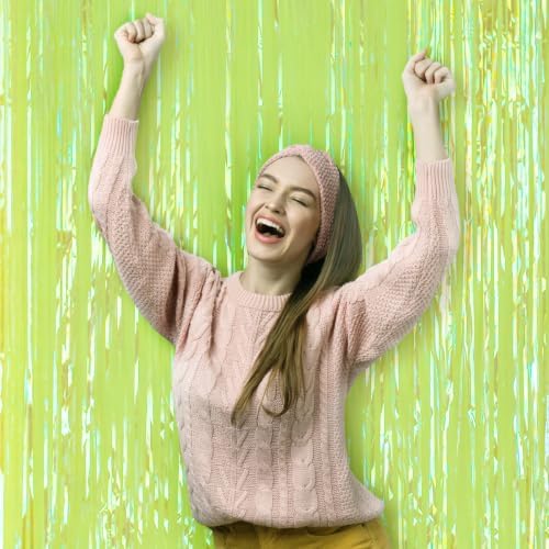 Iridescent Green Fringe Backdrop Curtains, 3.3x8.2ft, 3 Pack in 3.3x8.2ft, alternate view 6