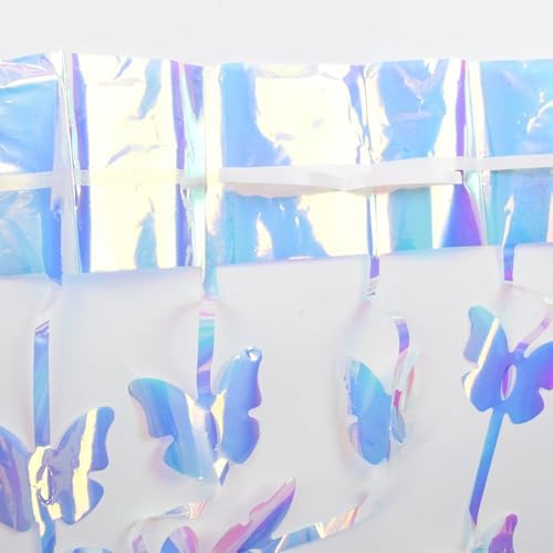 Iridescent Hanging Butterfly Foil Fringe Curtain - 2 Pack 3.2x6.6ft Holographic Party Streamers Backdrop for, alternate view