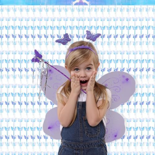 Iridescent Hanging Butterfly Foil Fringe Curtain - 2 Pack 3.2x6.6ft Holographic Party Streamers Backdrop for, alternate view