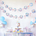 Iridescent Party Decorations, Iridescent Pompom Garland with Pink Bow Banner 2 Piece, Shimmering Mantel Garland