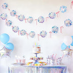 Iridescent Party Decorations, Iridescent Pompom Garland with Pink Bow Banner 2 Piece, Shimmering Mantel Garland