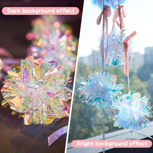 Iridescent Party Decorations, Iridescent Pompom Garland with Pink Bow Banner 2 Piece, Shimmering Mantel Garland, alternate