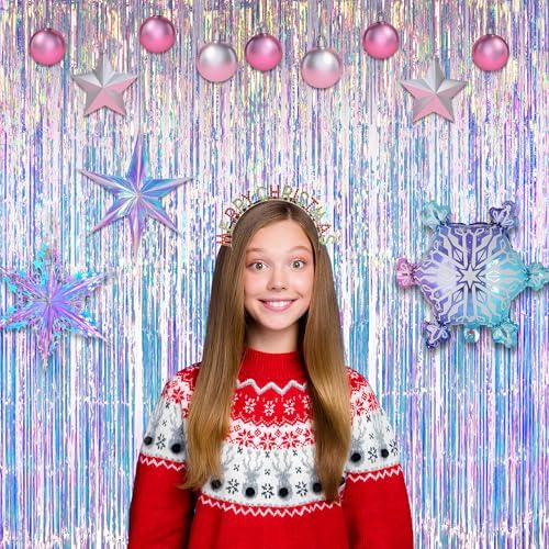 Iridescent Party Streamers Backdrop 3.2ft x 6.5ft 2 PCS, alternate view 3