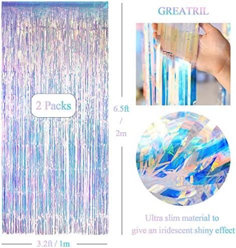 Iridescent Party Streamers Backdrop 3.2ft x 6.5ft 2 PCS, alternate view 4