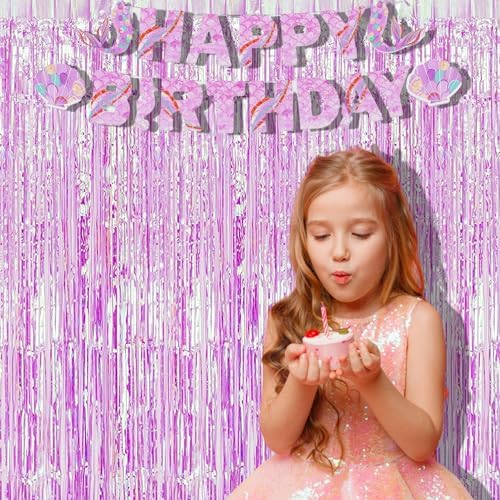 Iridescent Purple Foil Curtain | Holographic Fringe Backdrop in 3.2 ft x 6.5 ft in Clear Purple, alternate view 5