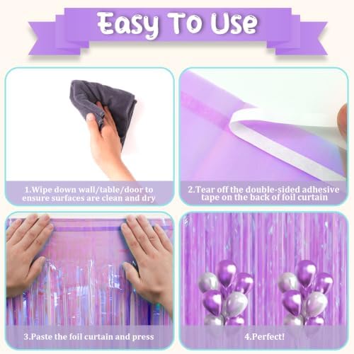Iridescent Purple Fringe Backdrop Curtains, 3.3x8.2ft, 3 Pack in 3.3x8.2ft, alternate view 4