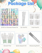 Iridescent Silver Shimmer Wall Backdrop 36 Panels Cover 6 x 6 Ft, Photo Backdrops for Wedding, Anniversary, alternate view 5