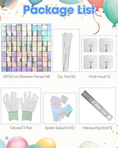 Iridescent Silver Shimmer Wall Backdrop 48 Panels Cover 6 x 8 Ft, Photo Backdrops for Wedding, Anniversary, alternate view 5