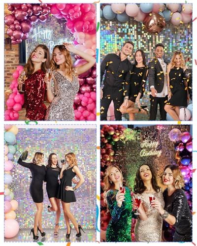 Iridescent Silver Shimmer Wall Backdrop, Sparkling Sequins, 12PCS Sequin Decoration Panels, Glitter Glam Photo, alternate