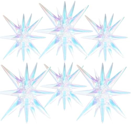 Iridescent Star Spike Balloons 6pcs Explosion Foil Mylar Balloons in 6 PCS - 27&22 Inch in Iridescent