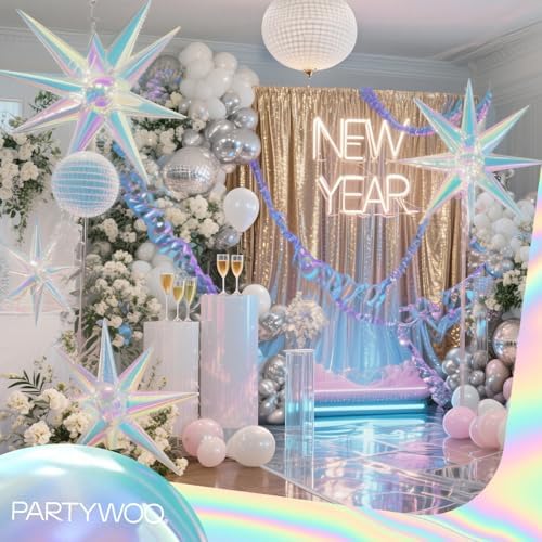 Iridescent Star Spike Balloons 6pcs Explosion Foil Mylar Balloons in 6 PCS - 27&22 Inch in Iridescent, alternate view 2