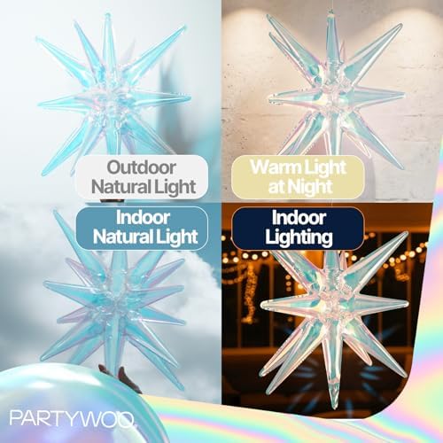 Iridescent Star Spike Balloons 6pcs Explosion Foil Mylar Balloons in 6 PCS - 27&22 Inch in Iridescent, alternate view 4