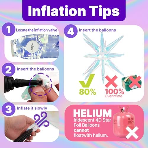 Iridescent Star Spike Balloons 6pcs Explosion Foil Mylar Balloons in 6 PCS - 27&22 Inch in Iridescent, alternate view 6