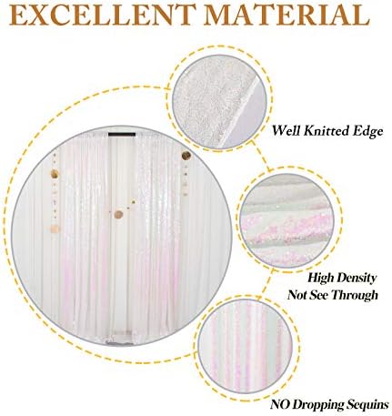 Iridescent White Backdrop Curtains 7FTx7FT 2 Panels Sequin Curtains Sparkle Photobooth Backdrops Glitter, alternate view 4