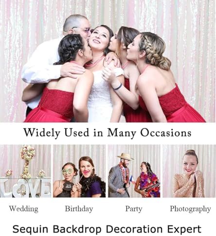 Iridescent White Backdrop Curtains 7FTx7FT 2 Panels Sequin Curtains Sparkle Photobooth Backdrops Glitter, alternate view 6