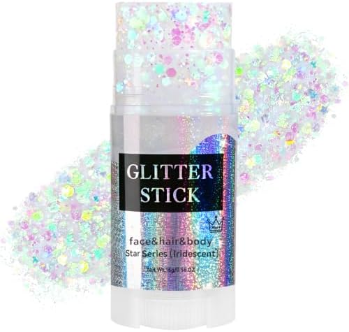 Iridescent White Body Glitter Stick, Face Hair Glitter Gel for Kids, Festival Rave Outfit Accessories for Women