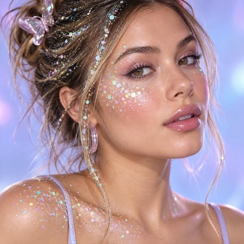 Iridescent White Body Glitter Stick, Face Hair Glitter Gel for Kids, Festival Rave Outfit Accessories for Women, alternate