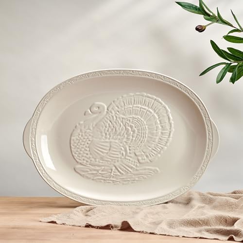 Italian Countryside 18-Inch Stoneware Turkey Platter White in 18 Inch in Cream, alternate view 2