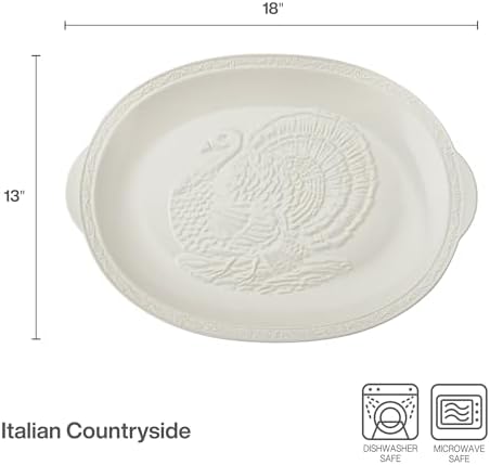 Italian Countryside 18-Inch Stoneware Turkey Platter White in 18 Inch in Cream, alternate view 3