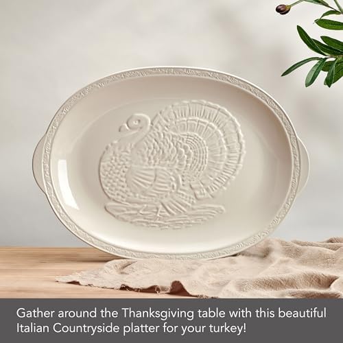 Italian Countryside 18-Inch Stoneware Turkey Platter White in 18 Inch in Cream, alternate view 5