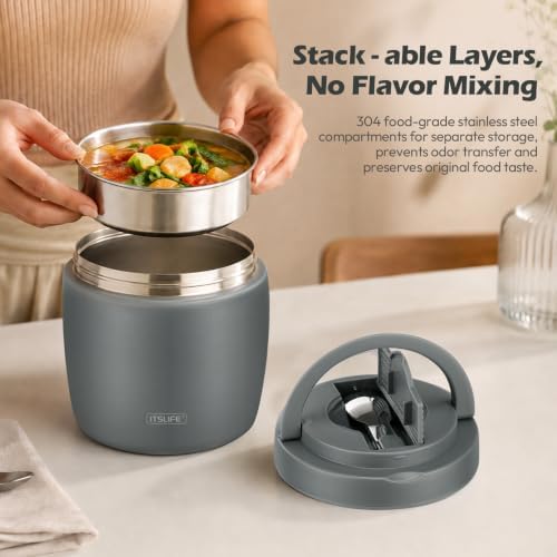 Itslife 32oz Insulated Soup Thermo, Vacuum Stainless Steel Food Jar for Hot & Cold Food, Leakproof Wide Mouth, alternate view
