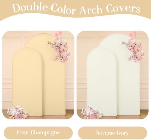 Ivory and Champagne Arch Backdrop Cover Set of 2 Birthday Party Arch Covers 7.2 and 6ft Wedding Arch Cover, alternate view 2