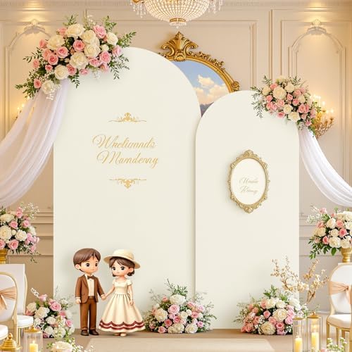 Ivory Arch Backdrop Cover for Wedding, 7.2FT Ivory Arch Cover Stretchy Backdrops, Double-Sided Arch Stand Covers, alternate