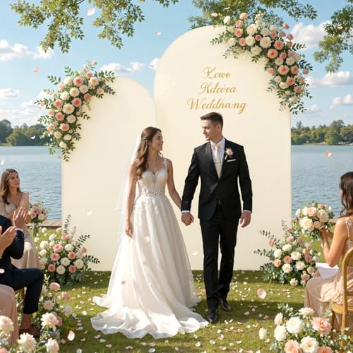 Ivory Arch Backdrop Cover Set of 2-7.2FT & 6FT Stretchy Spandex Fitted Arch Cover Double-Sided Backdrop Curtains, alternate
