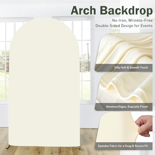 Ivory Arch Backdrop Cover Set of 2-7.2FT & 6FT Stretchy Spandex Fitted Arch Cover Double-Sided Backdrop Curtains, alternate