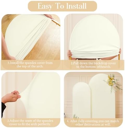 Ivory Arch Backdrop Cover Set of 2 Cream Arch Cover 7.2 and 6ft Wedding Arch Cover Stretchy Backdrop in 6FT +, alternate view