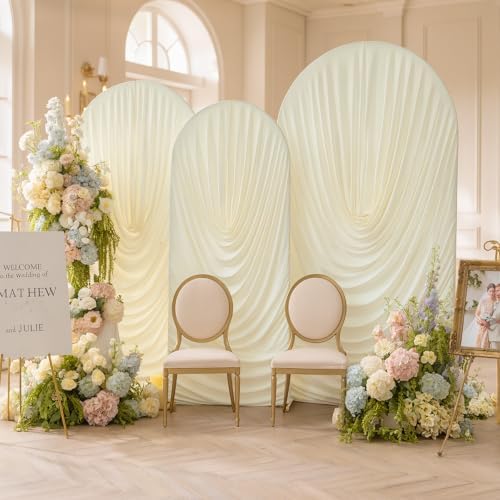 Ivory Arch Backdrop Cover Set of 3 Spandex Fitted Round Top Event Decor, alternate view 2
