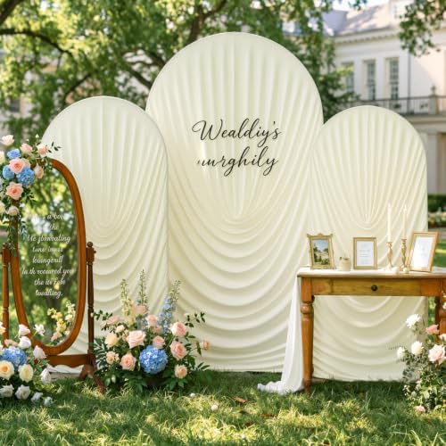 Ivory Arch Backdrop Cover Set of 3 Spandex Fitted Round Top Event Decor, alternate view 4